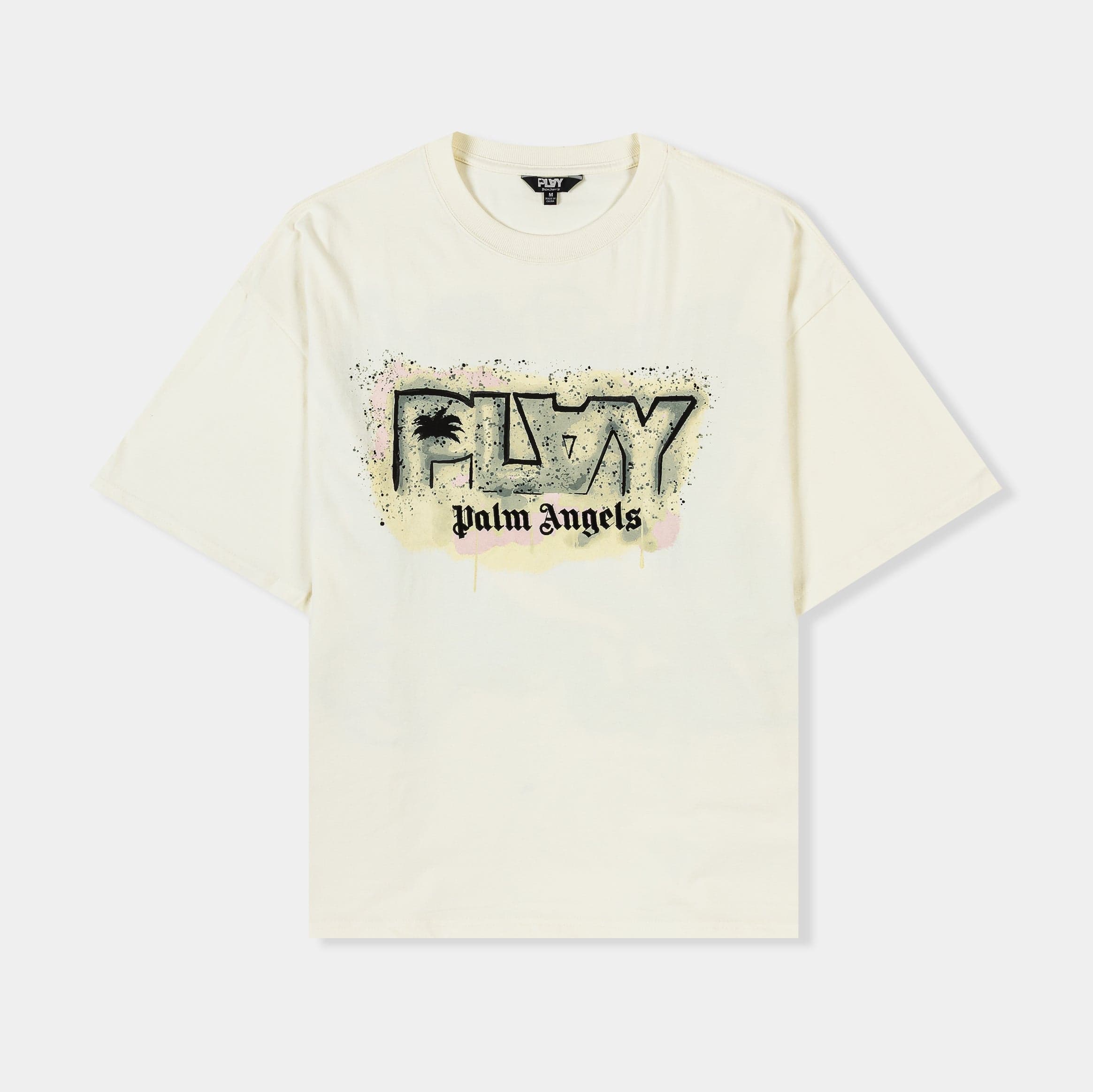 Boxy Graffiti Mens Short Sleeve Shirt (Beige/Turquoise)