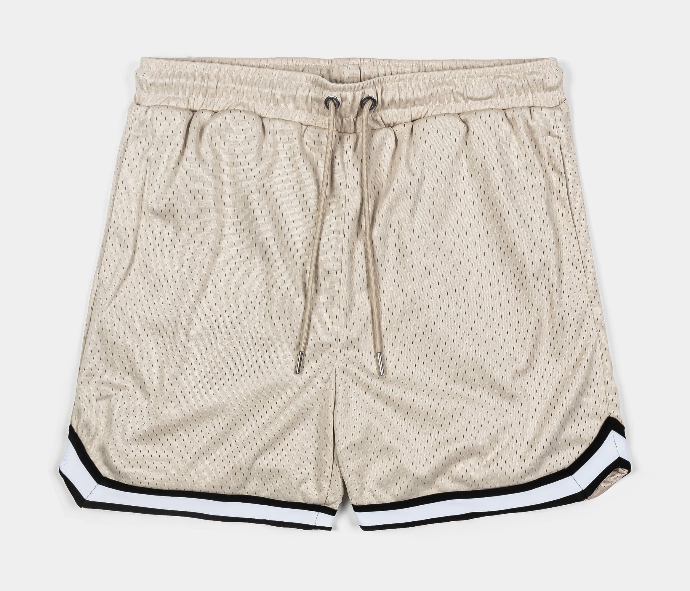 Basketball Stripe Mesh Mens Shorts (Tan/Black)