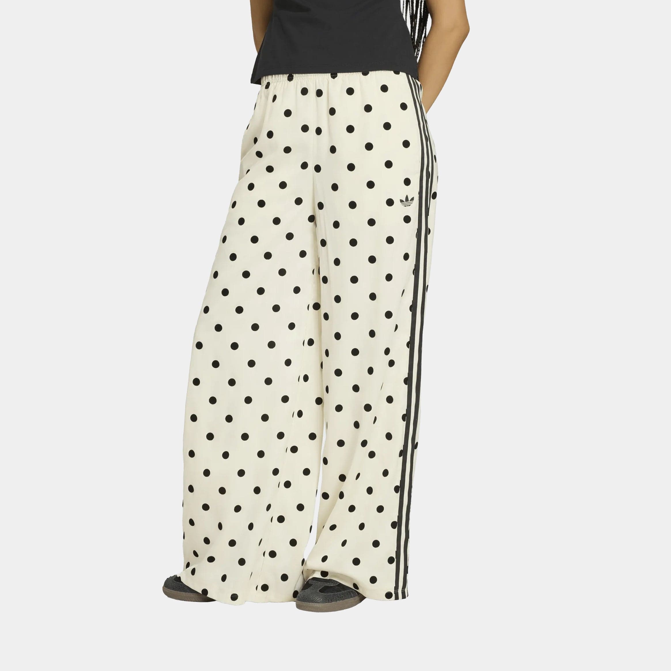 Satin Polka Dots Wide Leg Womens Pants (Off White)