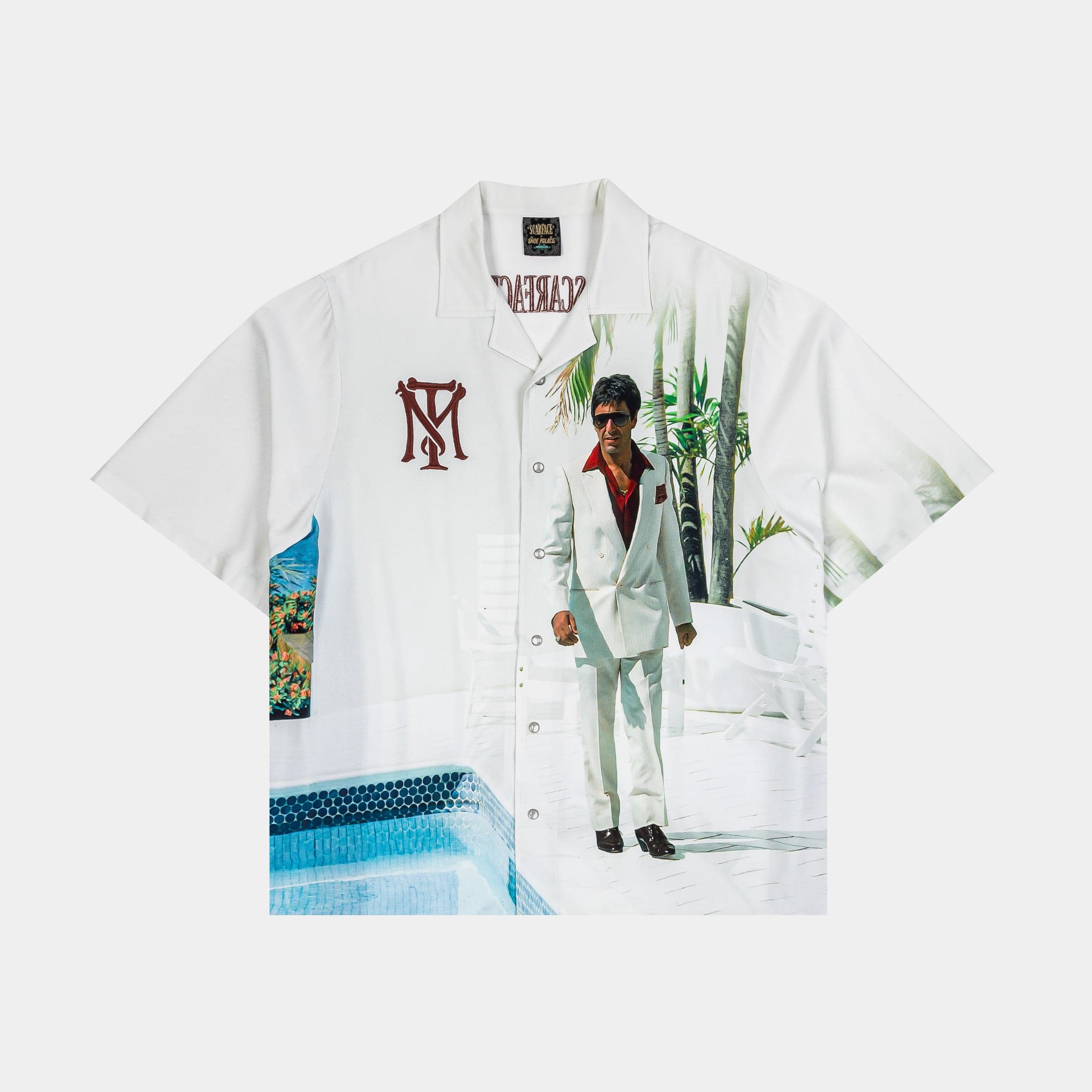 SP x Scarface Poolside Button Up Mens Short Sleeve Shirt (White/Green)