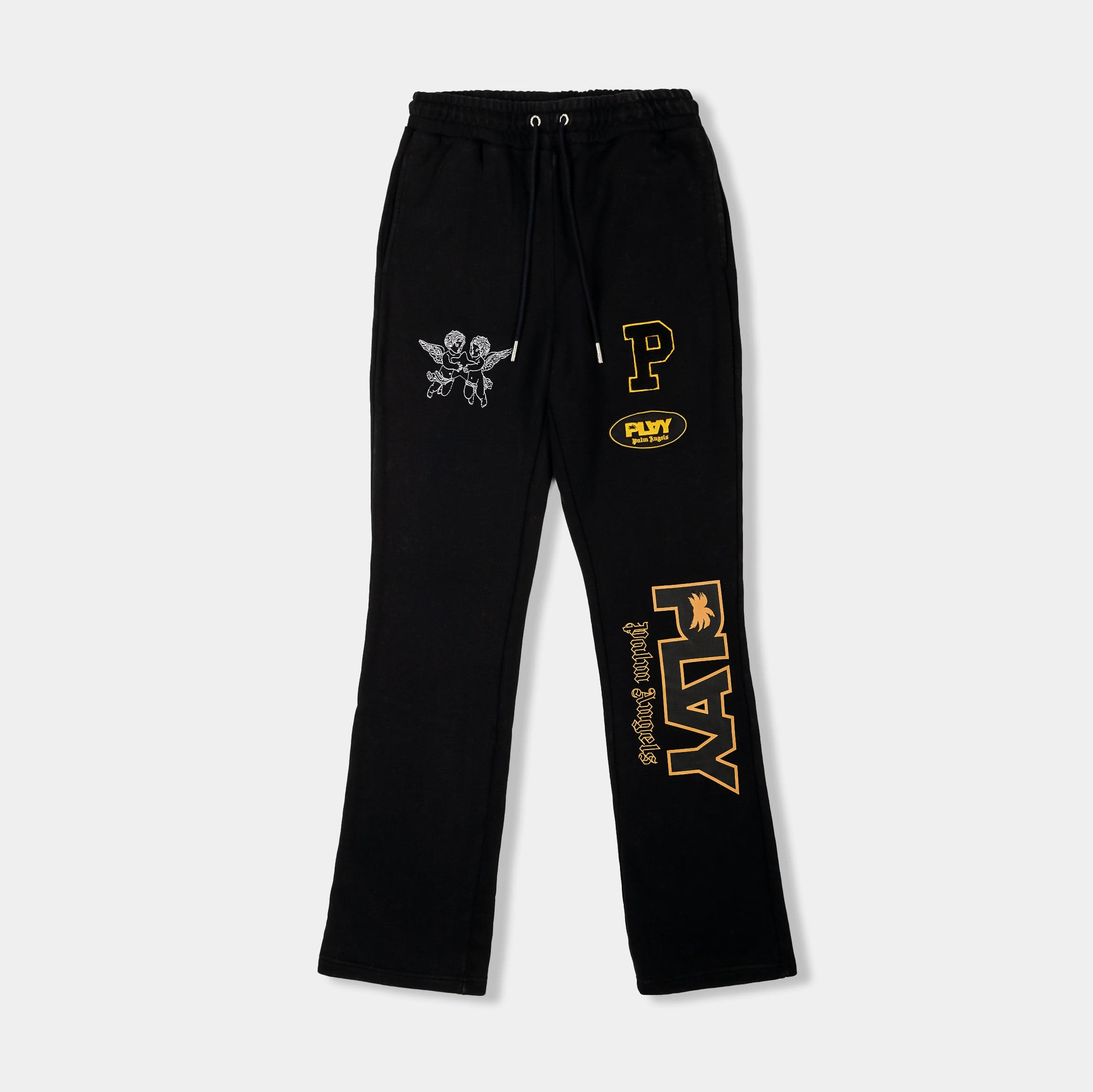 Washed Stacked Fleece Mens Joggers (Black/Yellow)