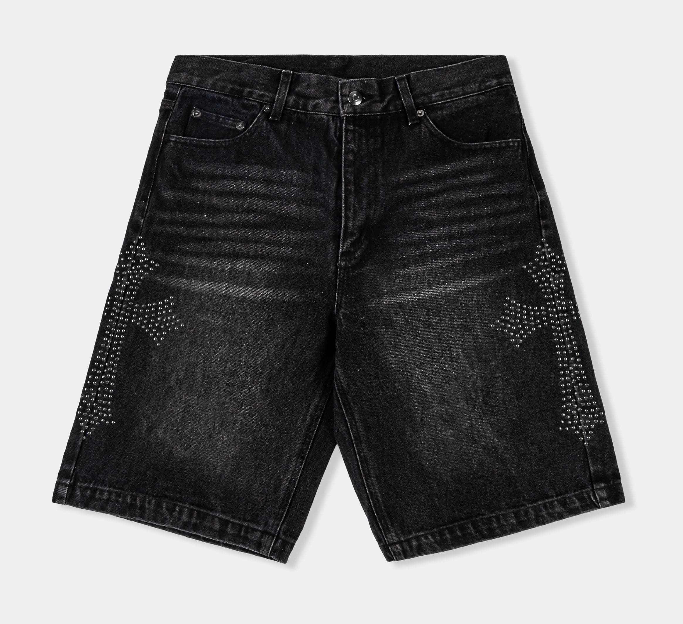 Cross Stud Denim Mens Shorts (Black/Black)