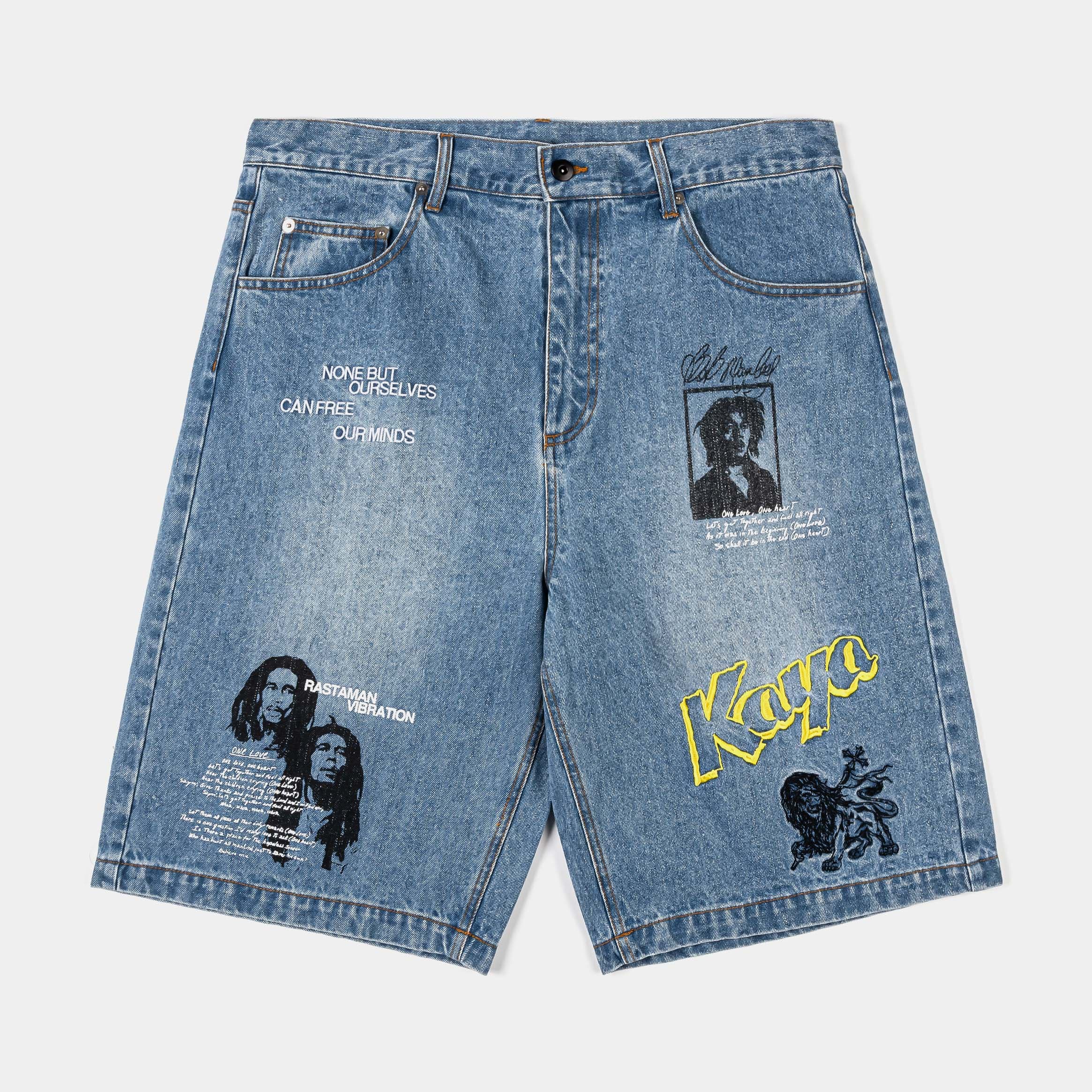 SP x Bob Marley Work Washed Denim Mens Shorts (Blue/Yellow)