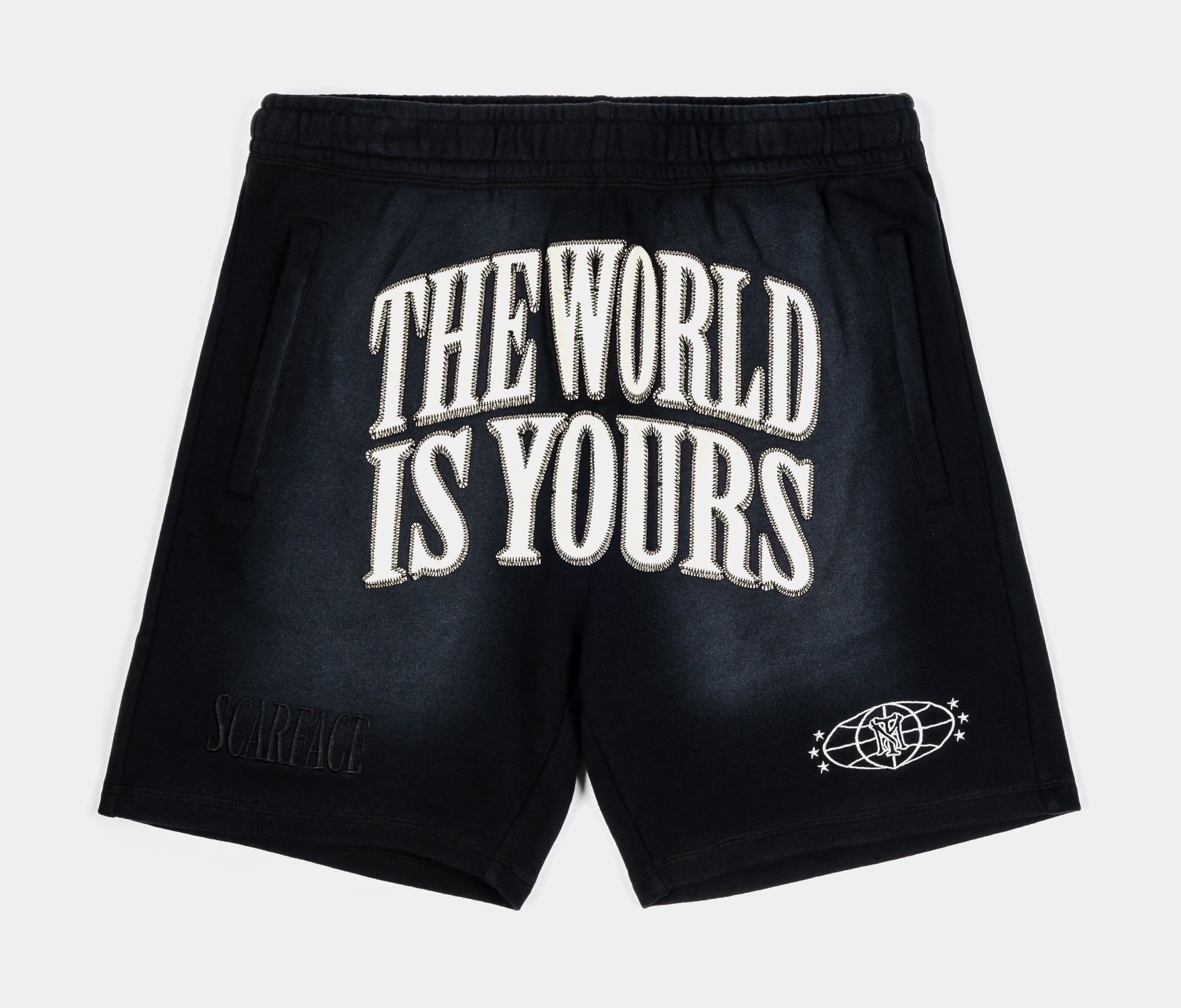 SP x Scarface The World Is Yours Faded Fleece Mens Shorts (Black/Beige)