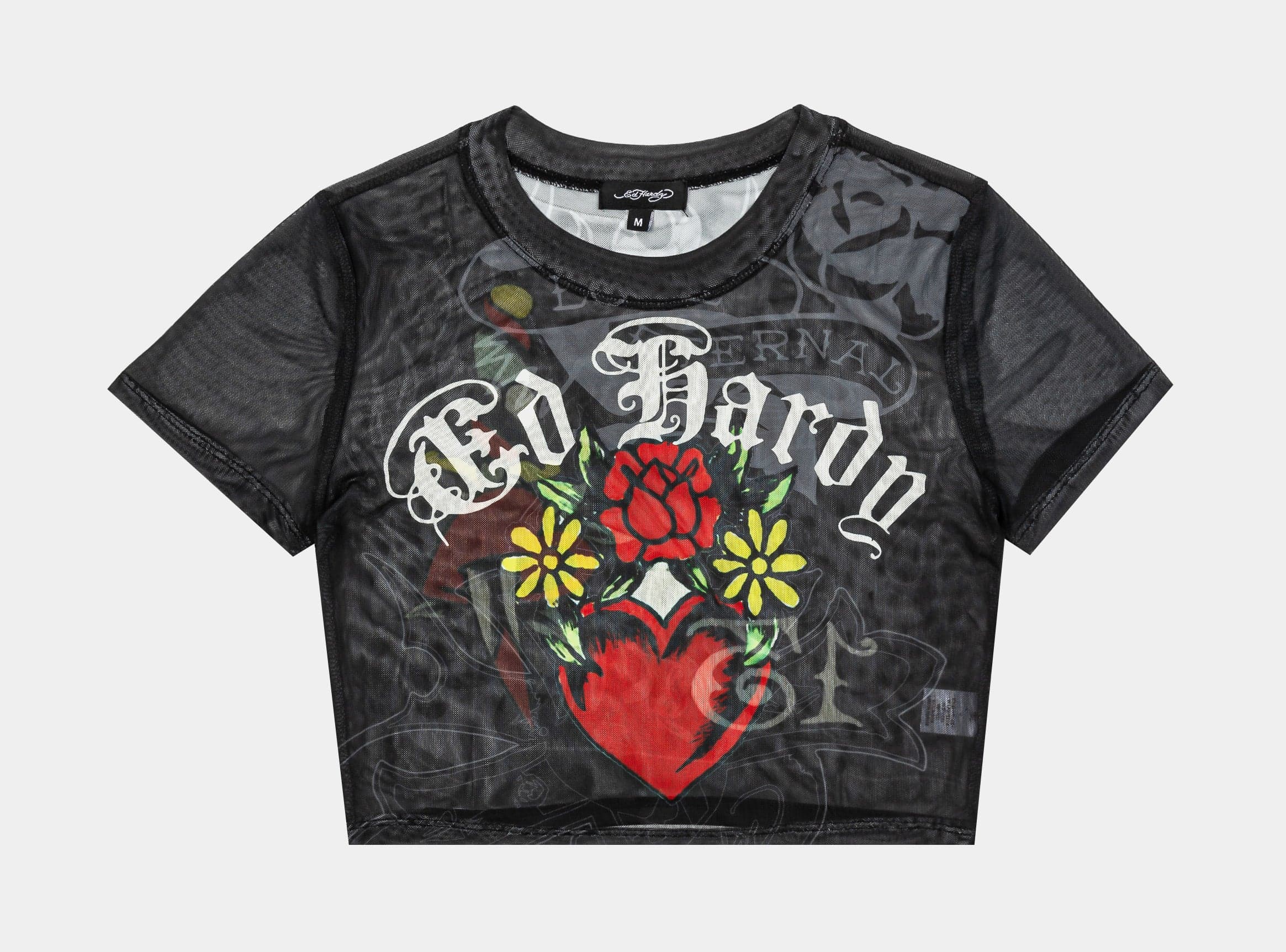 Heart Tiger Mesh Baby Tee Womens Short Sleeve Shirt (Black/Red)