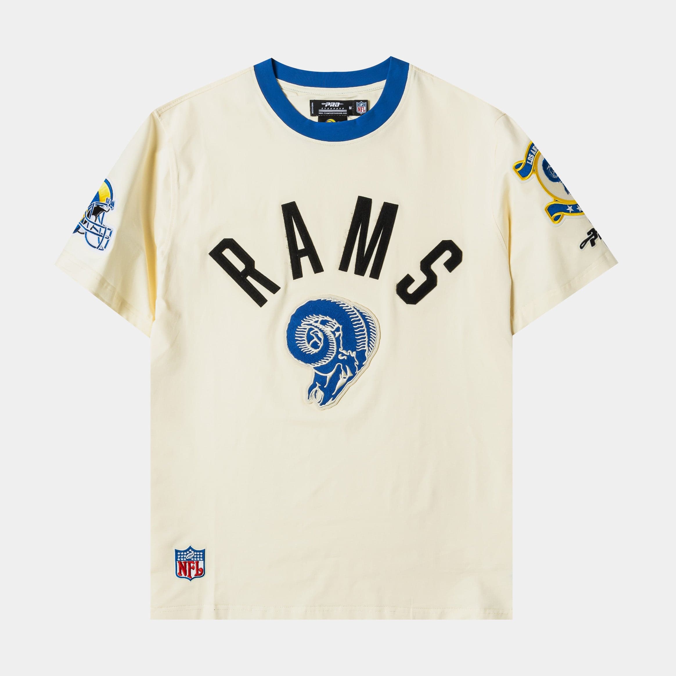 Los Angeles Rams Originals Ringer Mens Short Sleeve Shirt (Beige/Blue)