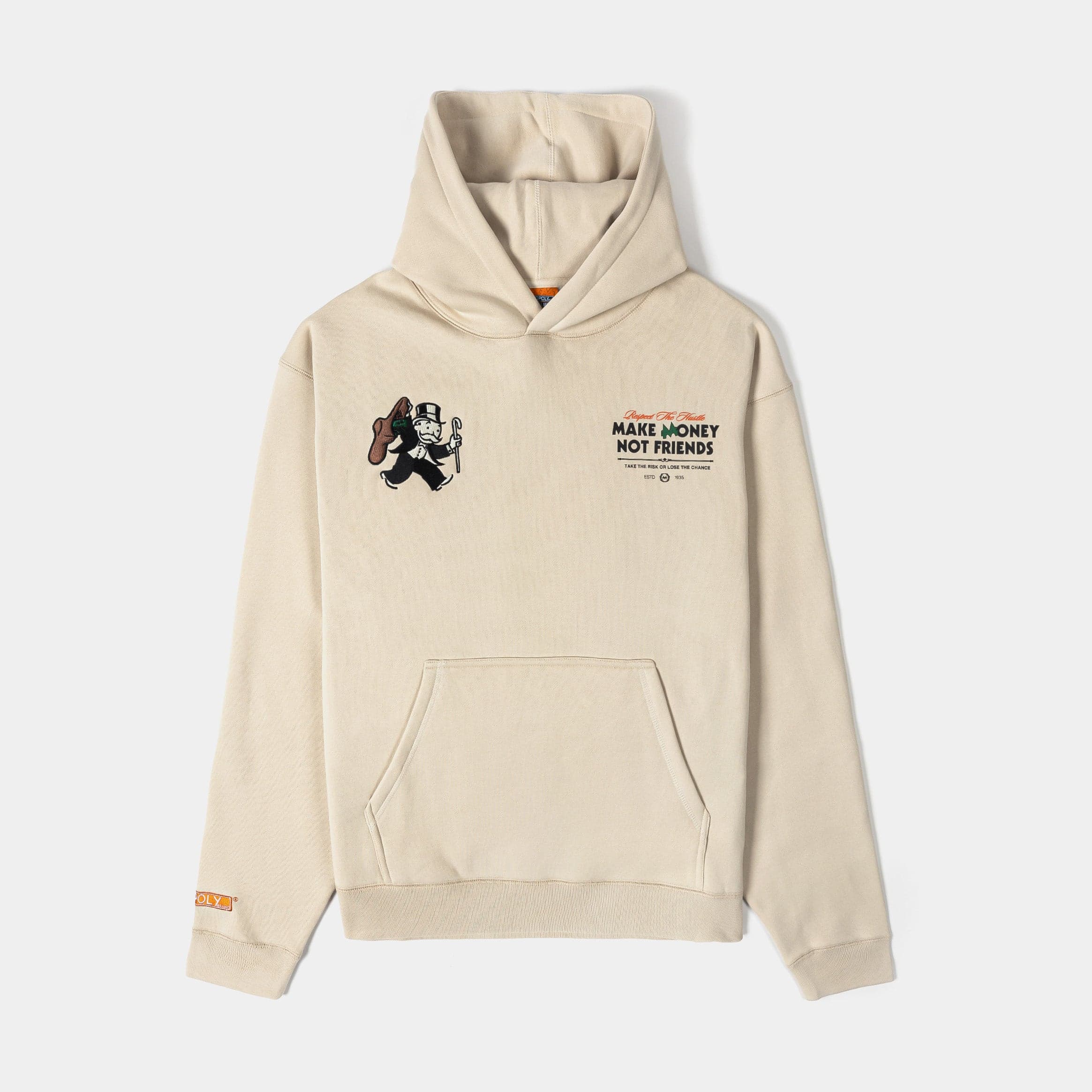 SP x Monopoly Make Money Not Friends Pullover Mens Hoodie (Beige/Black)