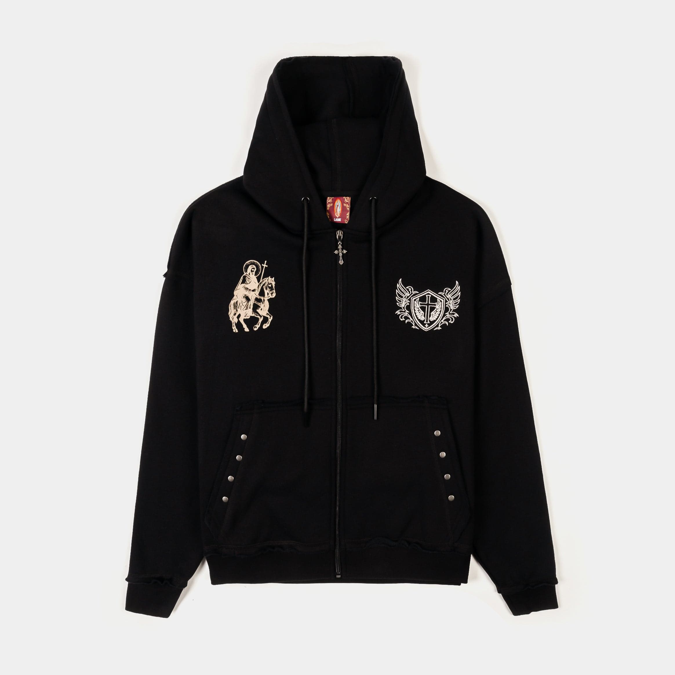 Our Father Cropped Zip Up Mens Hoodie (Black/Beige)