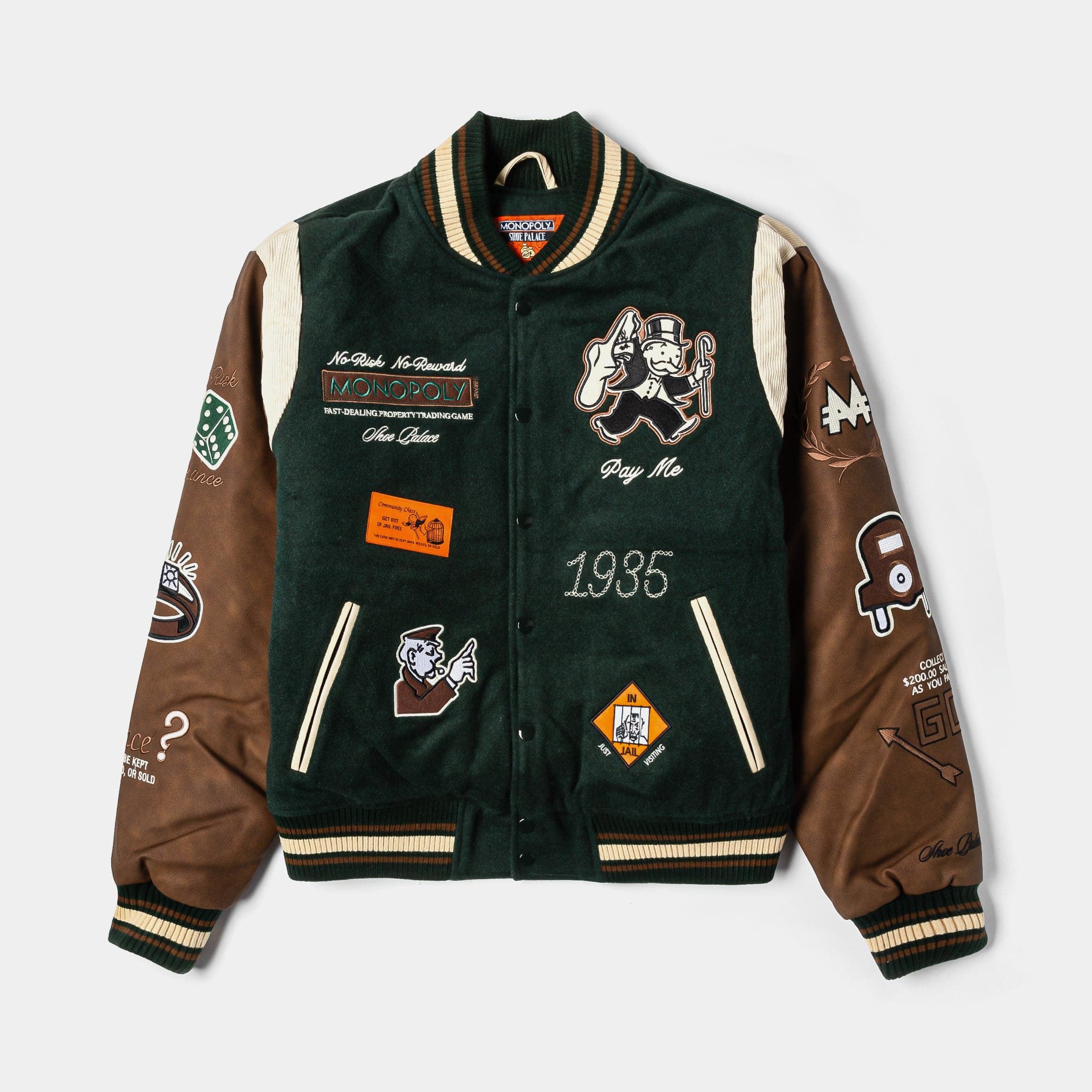 SP x Monopoly No Risk Varsity Mens Jacket (Green/Brown)