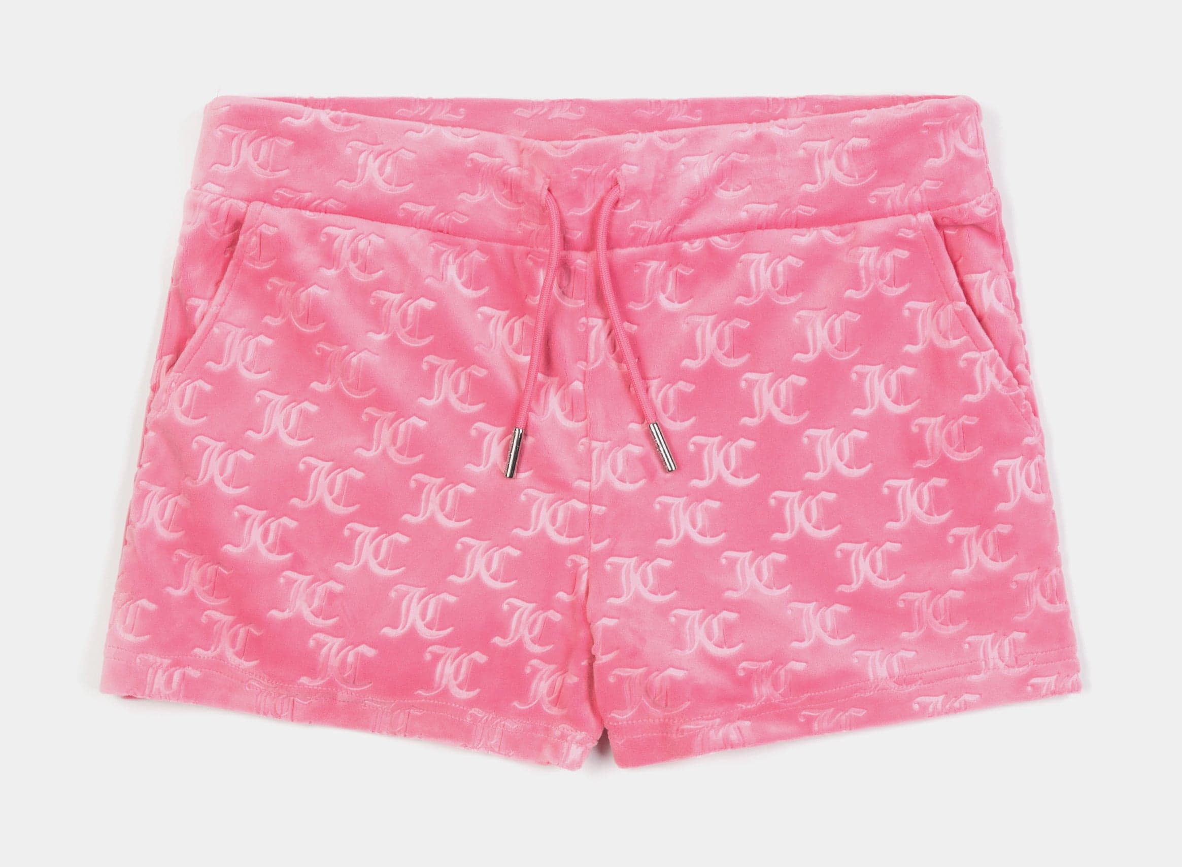 Embroidered Hot Fix Velour Womens Shorts (Pink)