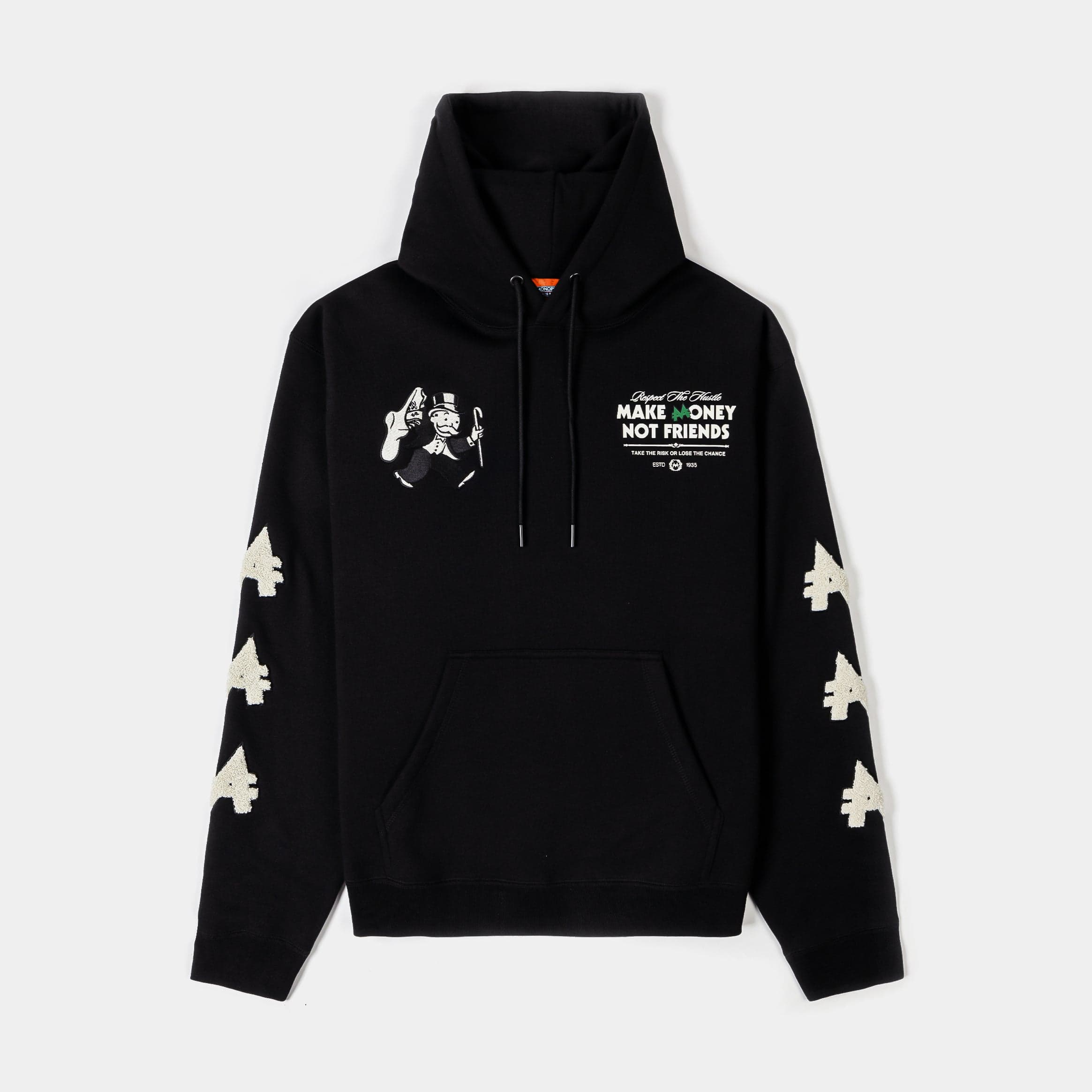 SP x Monopoly Make Money Not Friends Pullover Mens Hoodie (Black/Cream)