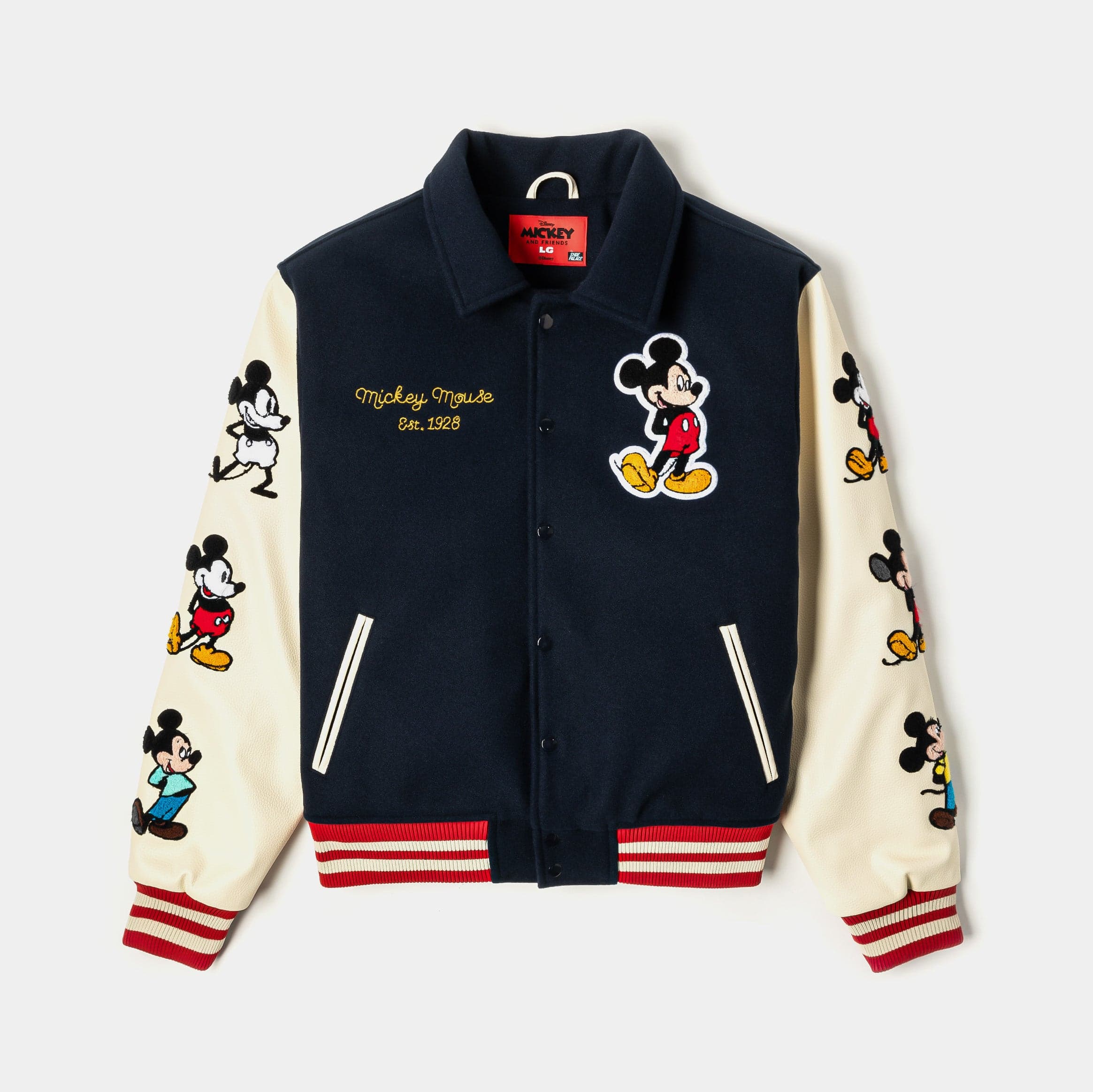 Disney Mickey and Friends By Shoe Palace Mickey Icon Varsity Mens Jacket (Navy/Tan)