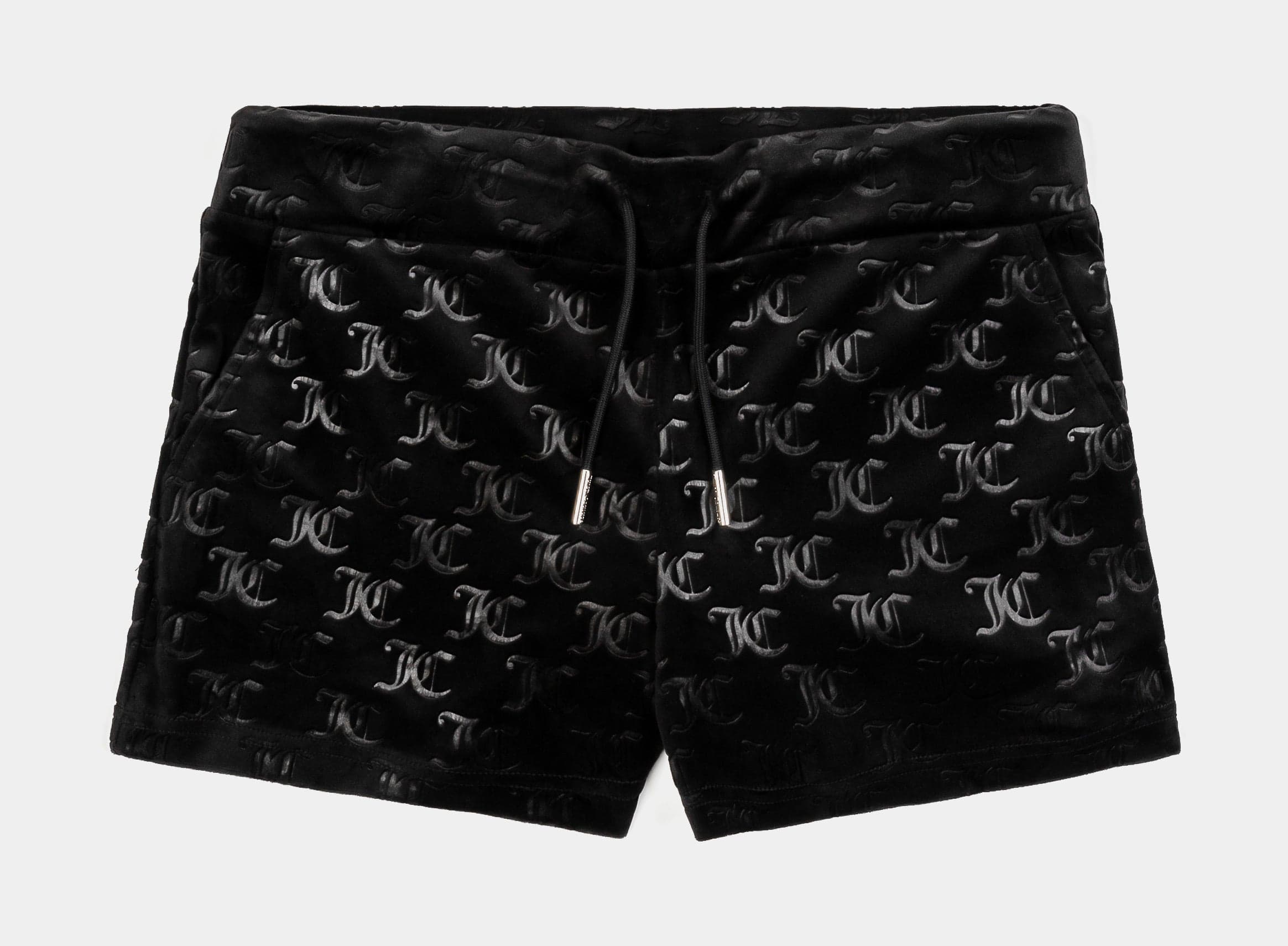 Embroidered Hot Fix Velour Womens Shorts (Black)