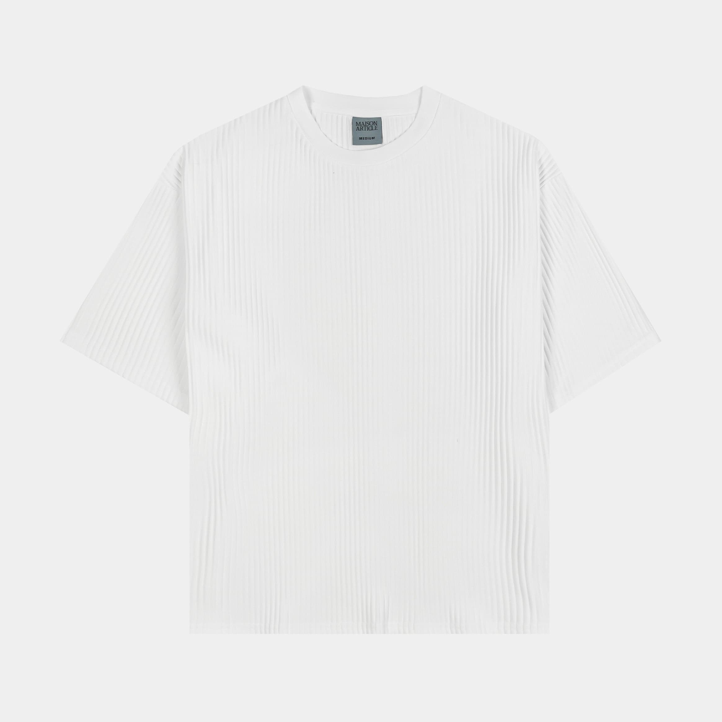 Pleated Woven Mens Short Sleeve Shirt (White)
