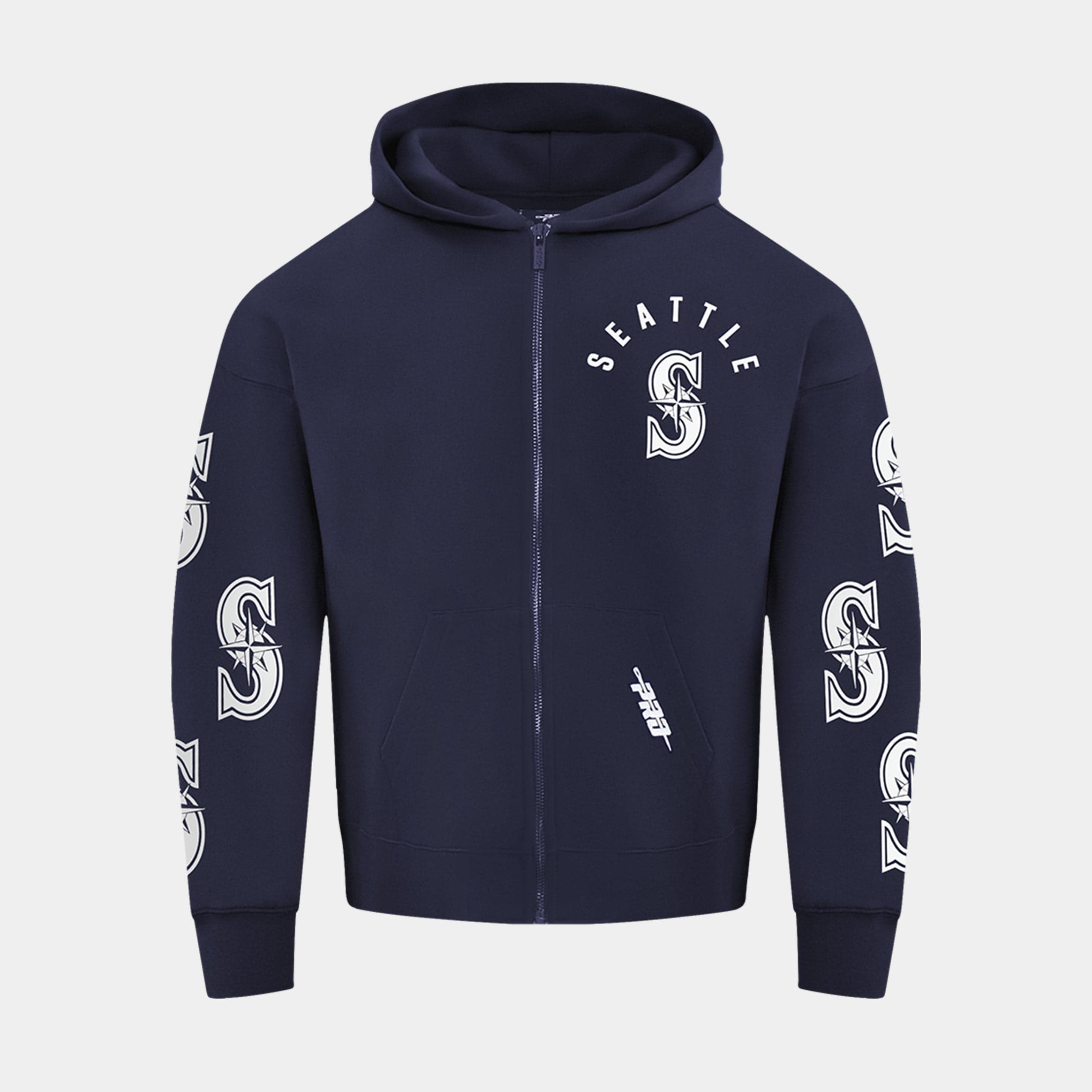 Seattle Mariners All Pro Fleece Zip Up Mens Hoodie (Navy/White)