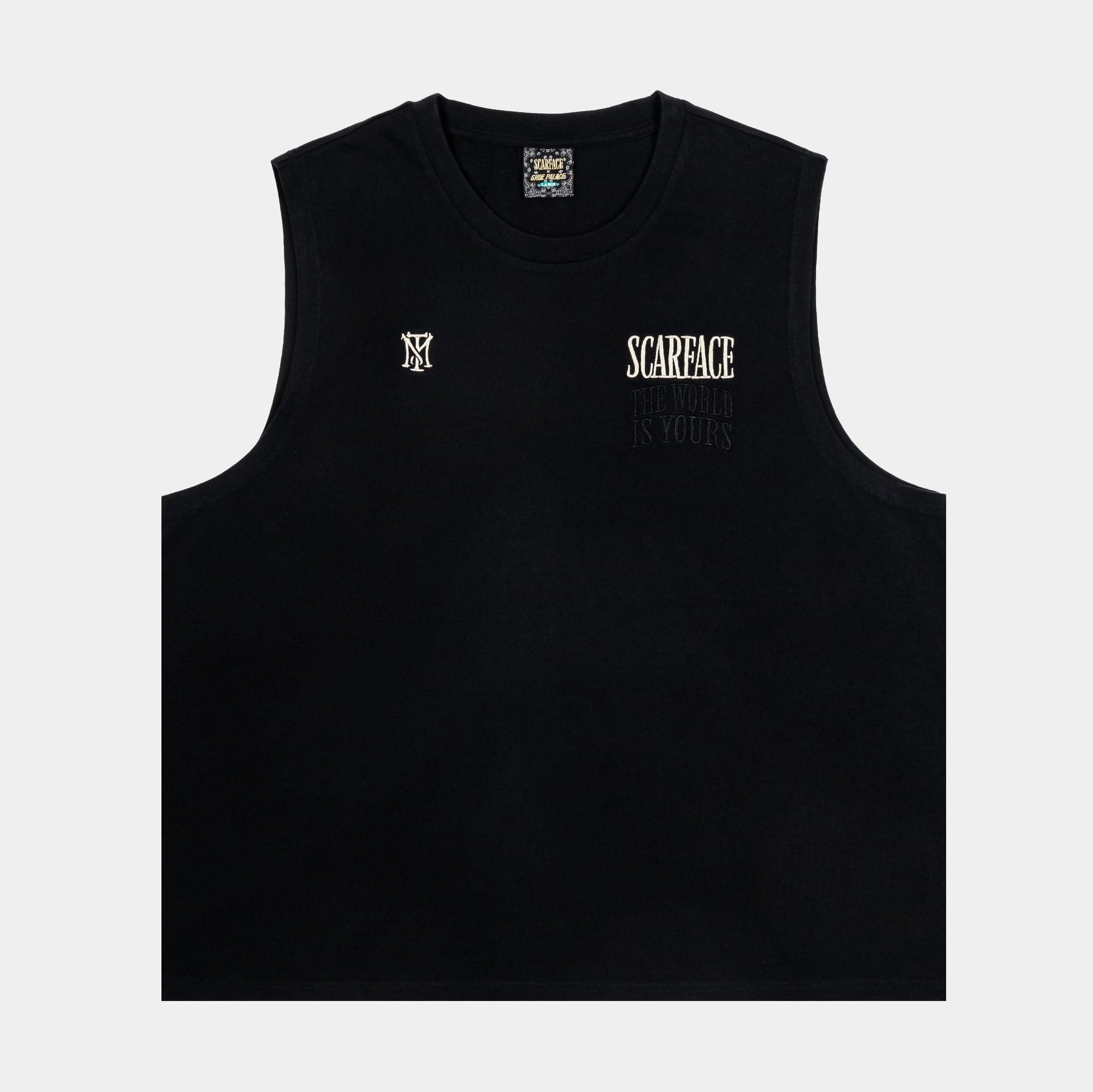 SP x Scarface The World is Ours Cut Off Mens Short Sleeve Shirt (Black/Taupe)