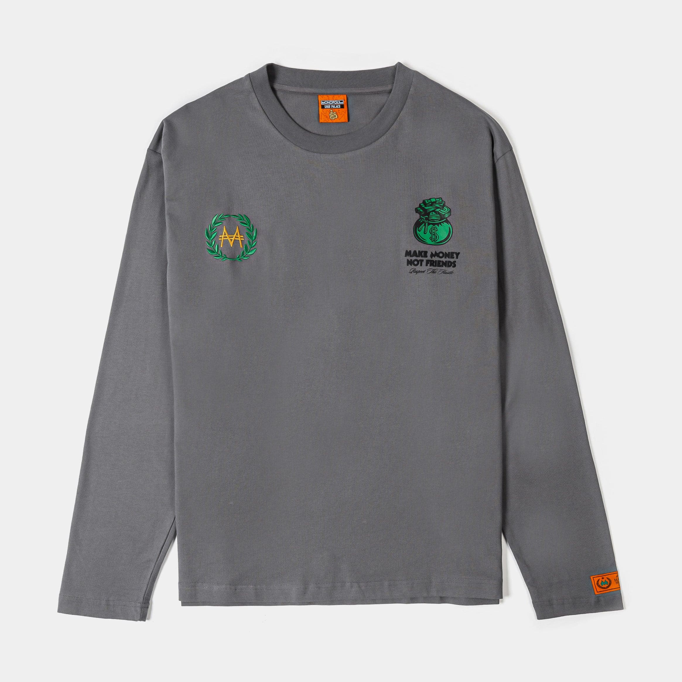 SP x Monopoly Respect The Hustle Mens Long Sleeve Shirt (Grey/Green)