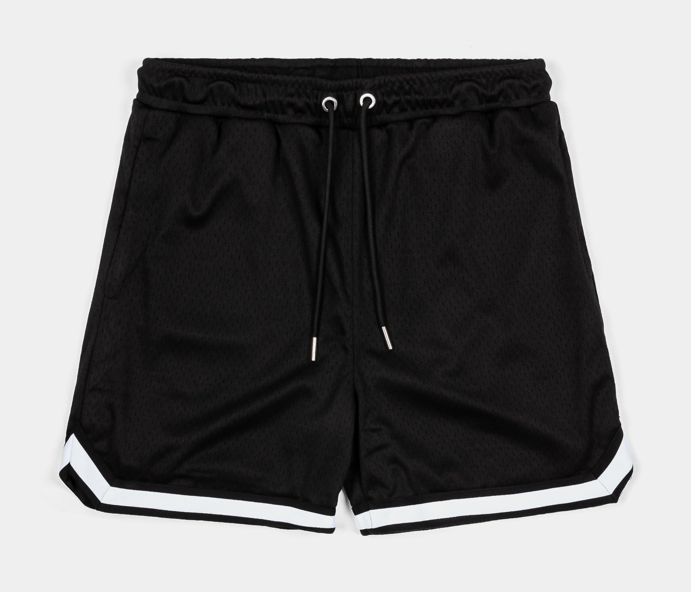 Basketball Stripe Mesh Mens Shorts (Black/White)