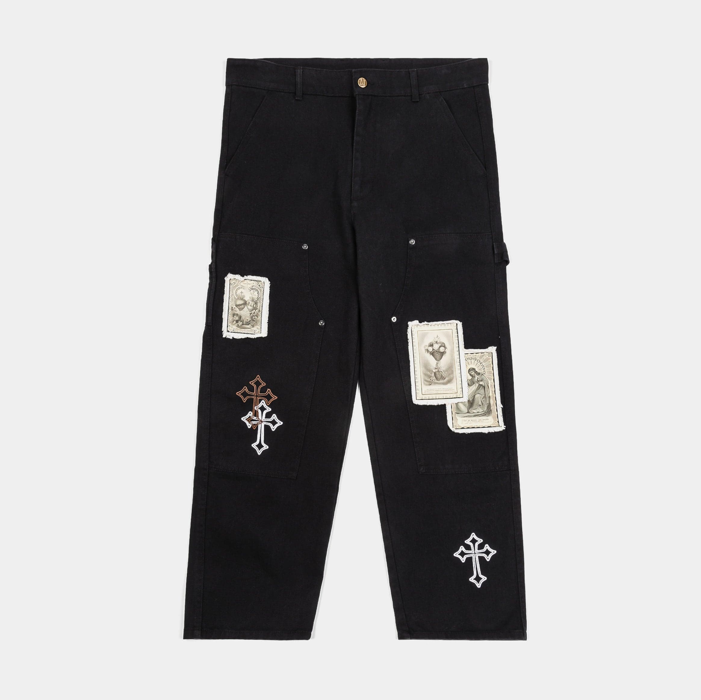 Crosses Patched Denim Mens Pants (Black/White)
