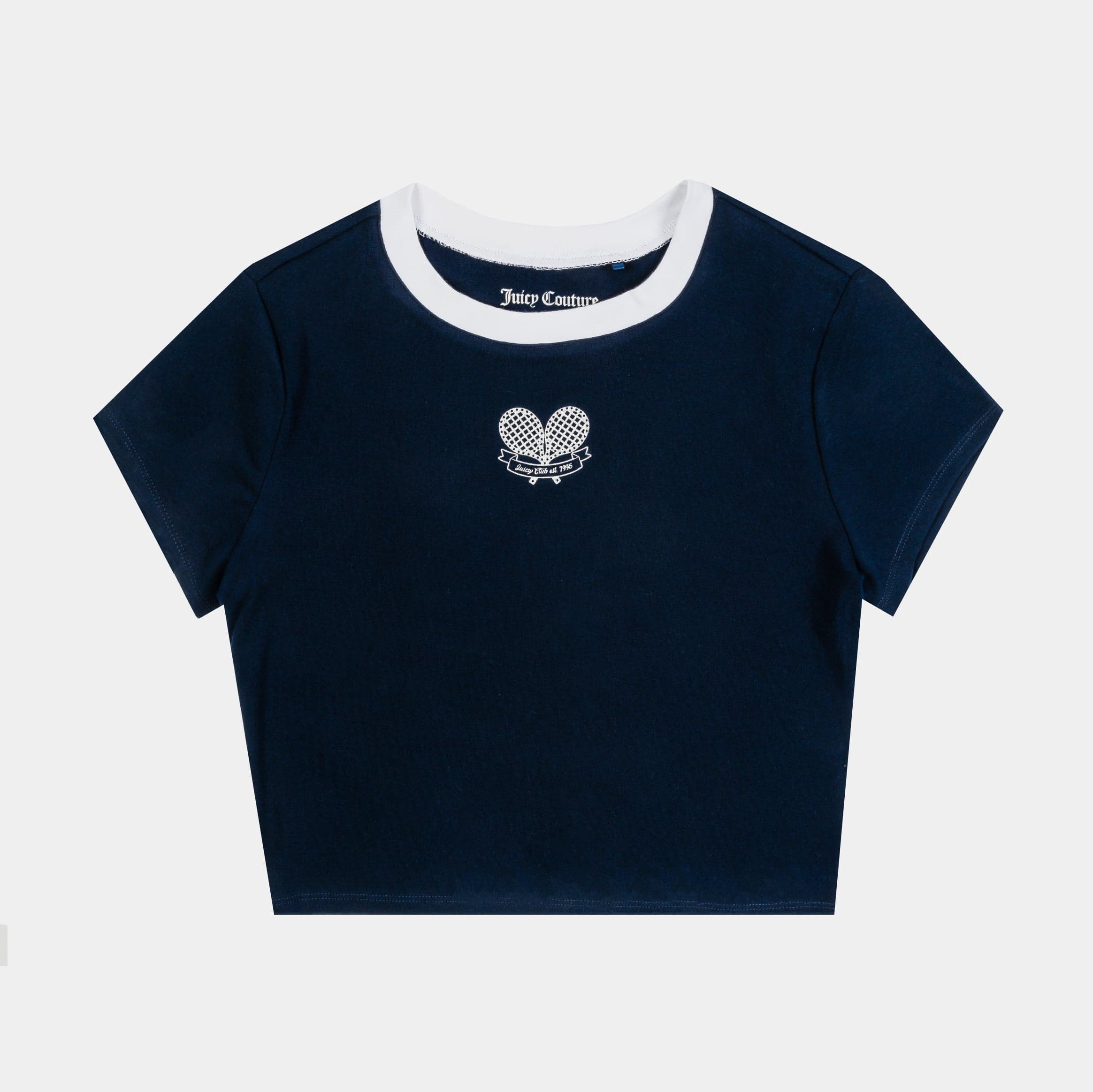 Tennis Baby Tee Womens Short Sleeve Shirt (Blue/White)