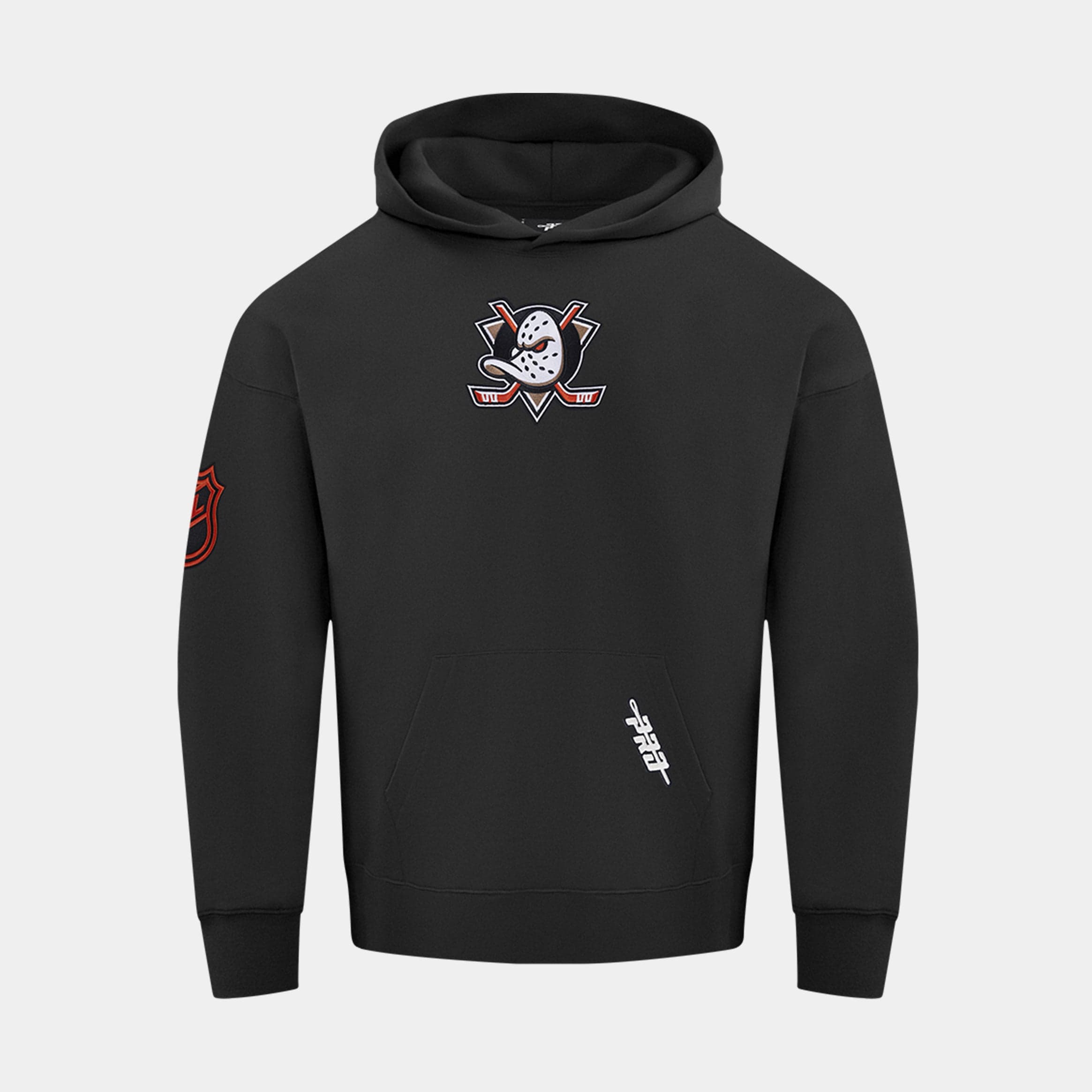 Shoe Palace Exclusive Anaheim Ducks Playback Drop Shoulder Fleece Pullover Mens Hoodie (Black/Orange)