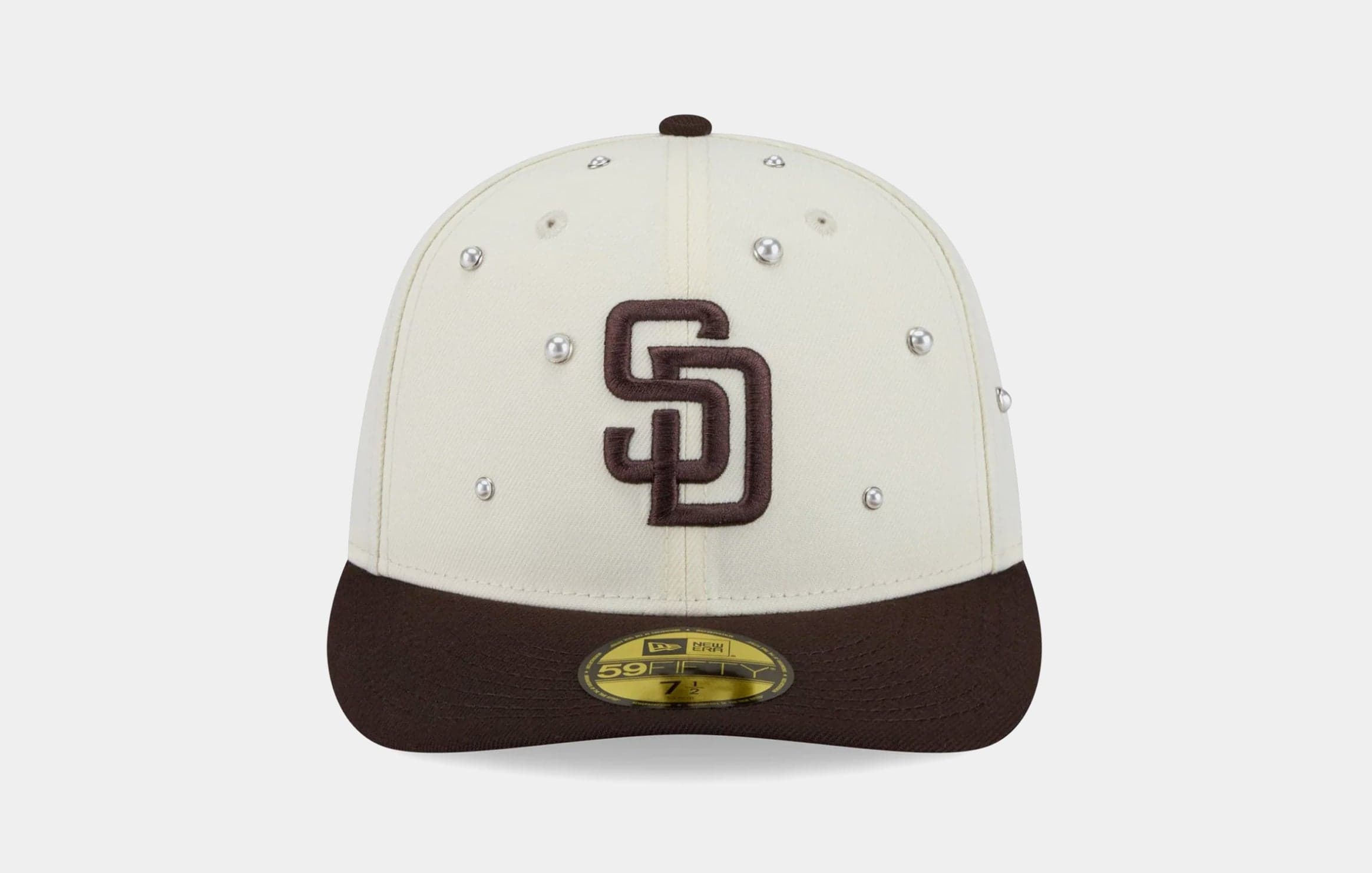 Two-Tone San Diego Padres Studded 59Fifty Fitted Mens Hat (Chalk White/Brown)