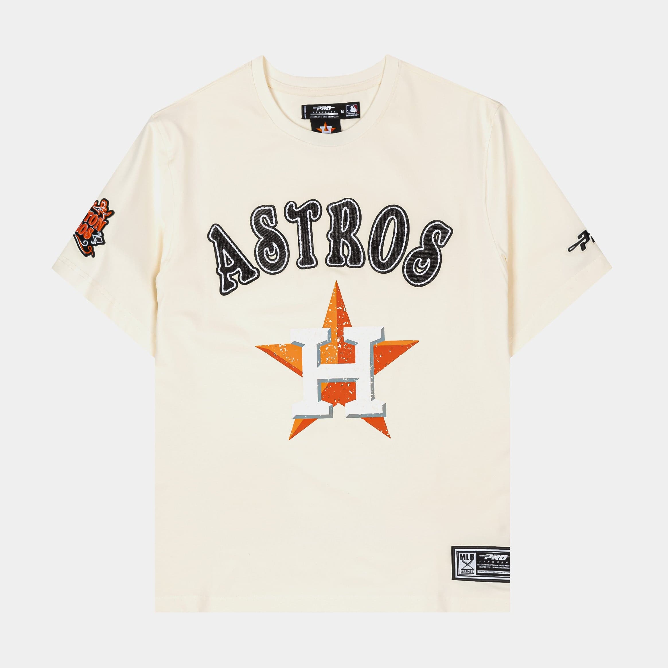 Houston Astros Rebel Athletics Stacked Logo Mens Short Sleeve Shirt (Black/Beige)