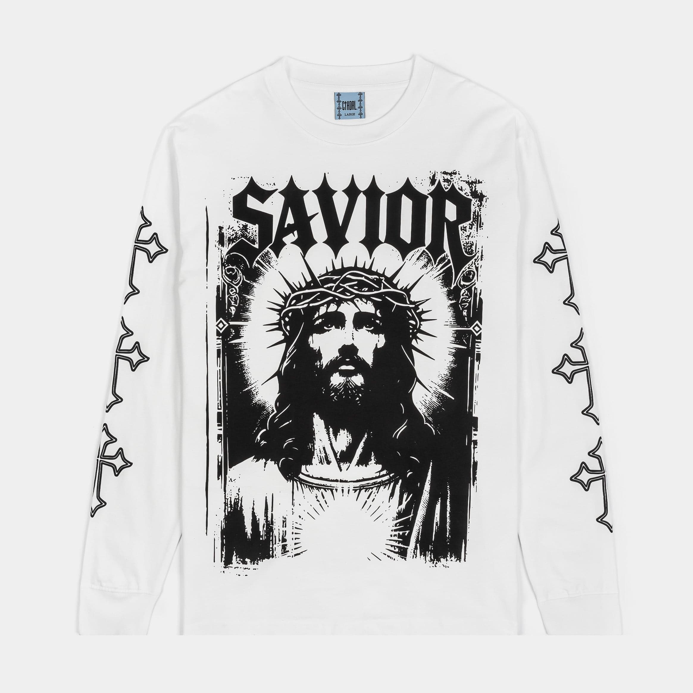 Savior Mens Long Sleeve Shirt (White)
