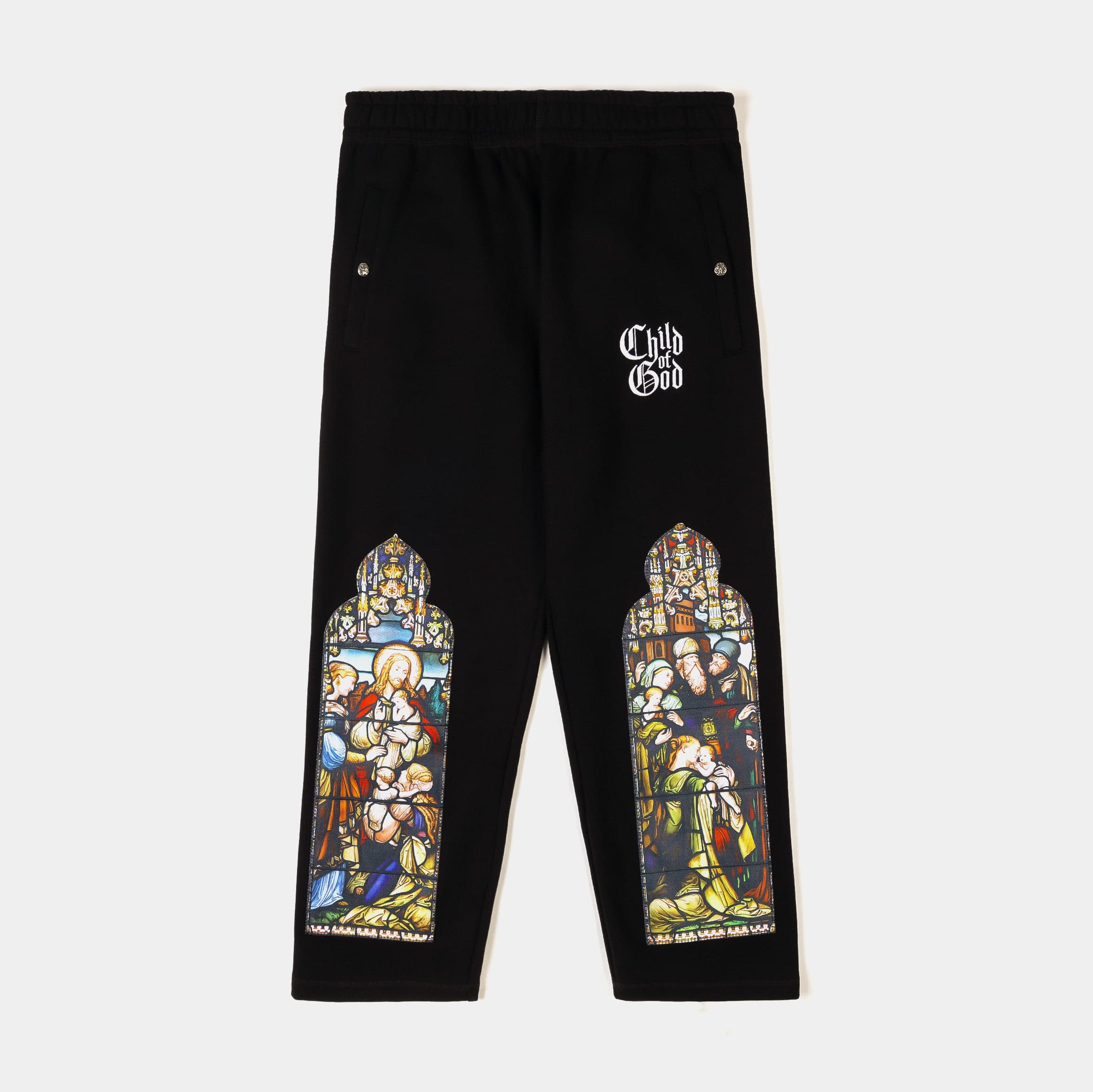 Biblical All Over Print Washed Fleece Mens Sweatpants (Black/White)