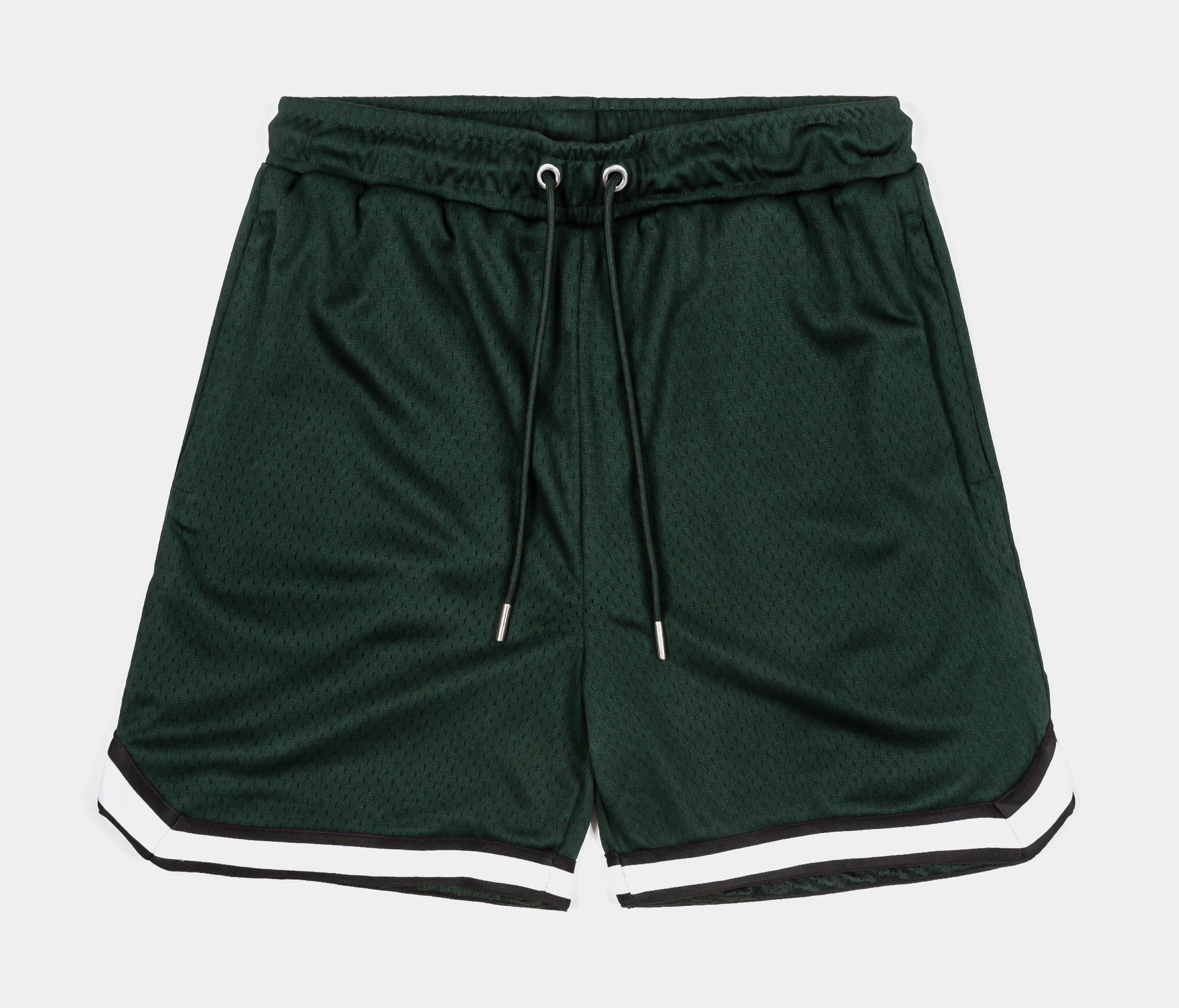 Basketball Stripe Mesh Mens Shorts (Green/Black)