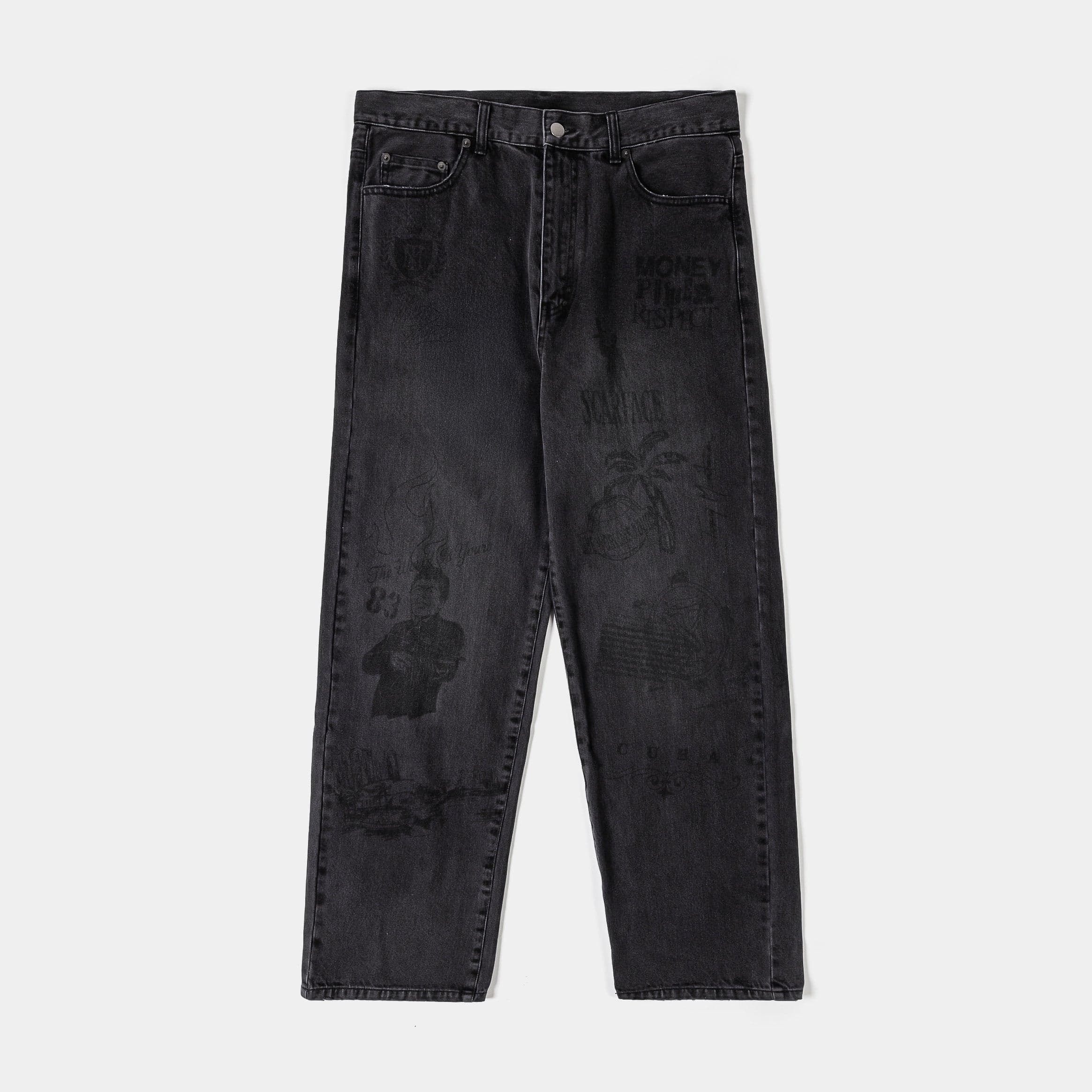 SP x Scarface All Over Print Oversized Demin Washed Mens Pants (Black/Black)