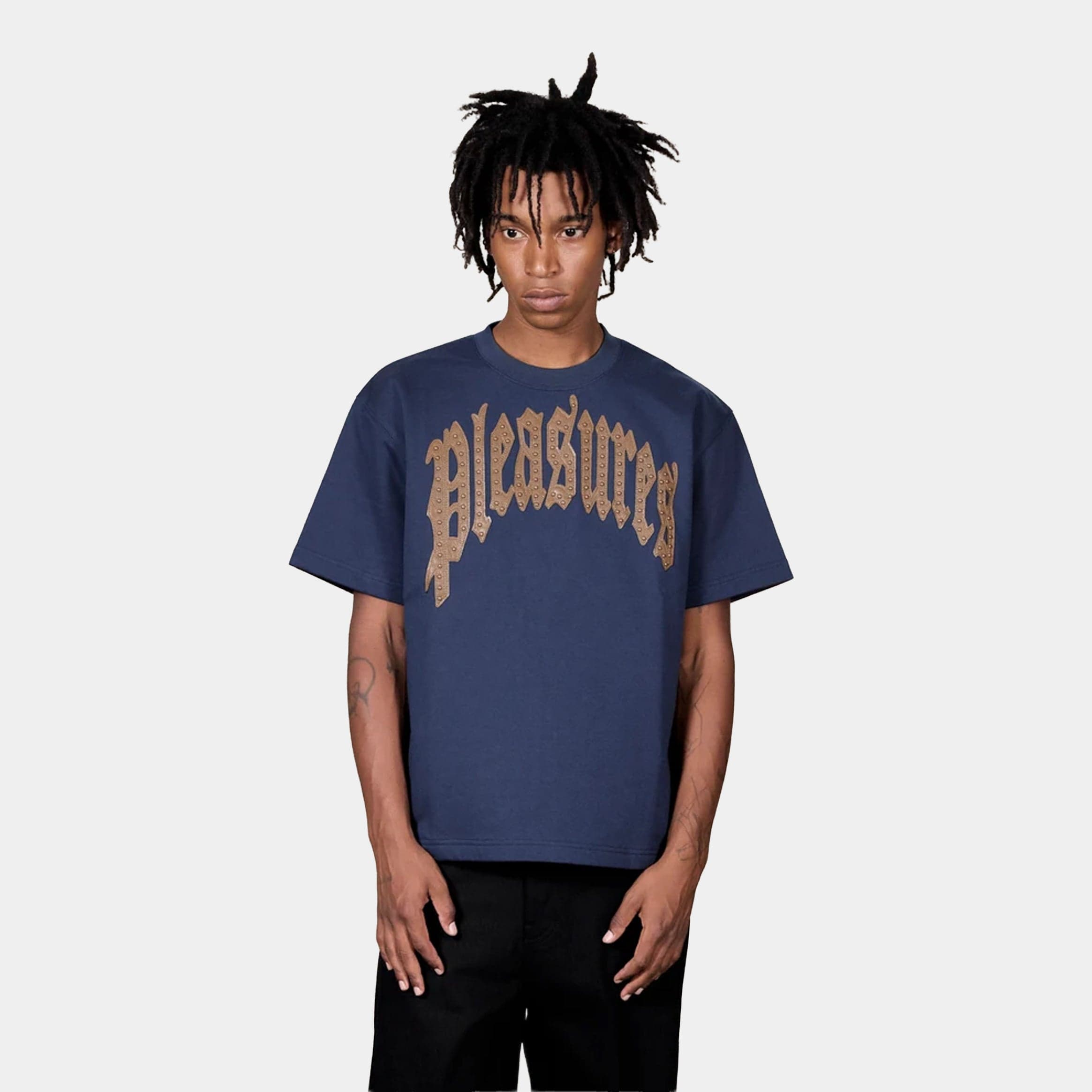 Twitch Studded Crew Mens Short Sleeve Shirt (Navy)