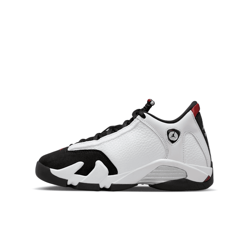 Air Jordan 14 Retro Black Toe Grade School Lifestyle Shoes (White/Black/Varsity Red/Metallic Silver)