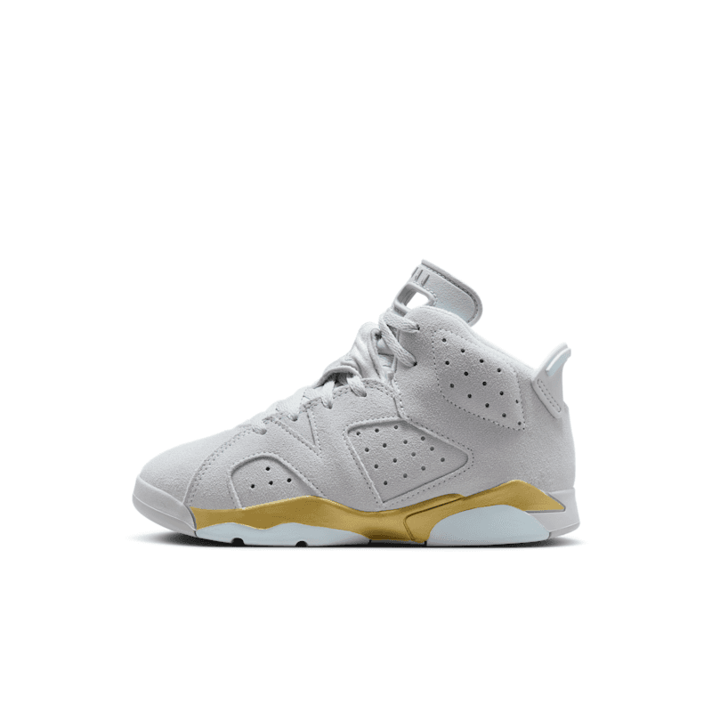 Air Jordan 6 Retro Pearl Preschool Lifestyle Shoes (Pure Platinum/Glacier Blue/Metallic Gold)